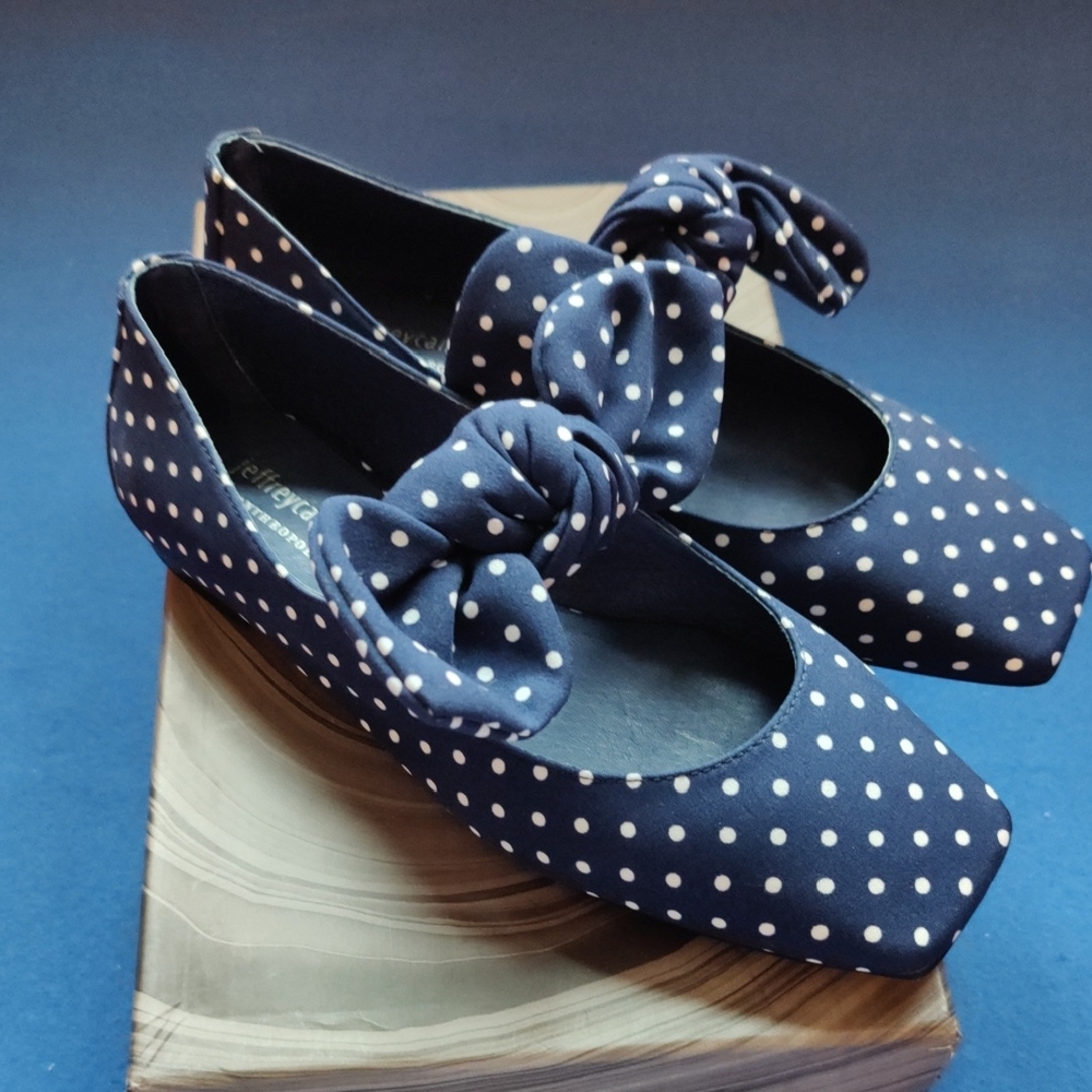 Jeffrey Campbell Blue and White Polka Dot Flats